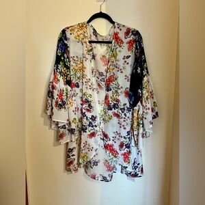 Women’s Floral Ruffled Kimono Cardigan with 3/4 Bell sleeves